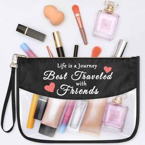 Friendship Gift for Best Friends Travel Makeup Bag Sisterhood Gift Girl Trip Girls Weekend Gift Clear Cosmetic Bags Wedding Graduation Birthday Gift for Friends Bestie Sister Zipper Toiletry Pouch