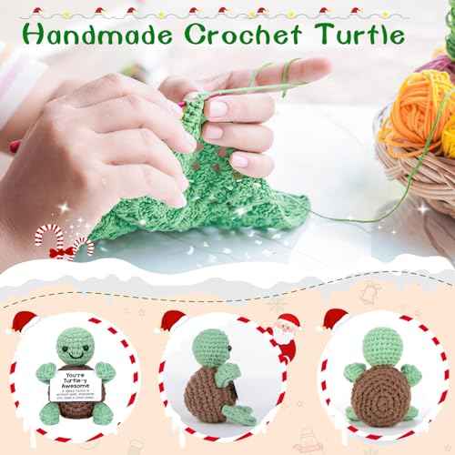 Mini Funny Turtle Christmas Birthday Gifts for Women Men Grandkids, Stocking Stuffers for Teen, Inspirational Small Animals Cute Stuff Things, Handmade Emotional Positive Crochet Turtle Decorations