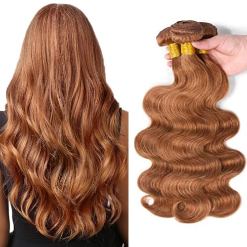 Human Hair Bundles #30 Brown Color Body Wave Brazilian Unprocessed Virgin Human Hair Quick Weave Extensions (20 22 24 Inch Brown Body Wave)