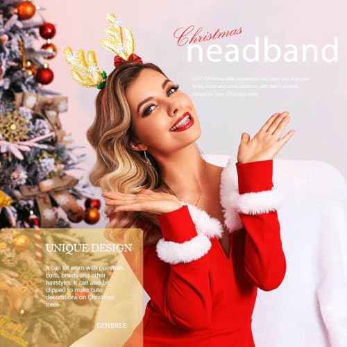 Christmas Headbands Reindeer Antlers Headband Bow Antler Headwear Xmas Hair Hoop Bell Christmas Party Costume Hair Accessories for Women (Pack of 3)
