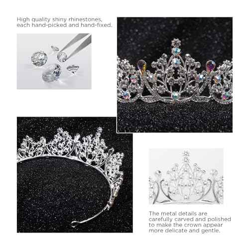 Crown Headpiece Headband Tiara for Girl Bride Wedding Hair Accessories for Bridal Birthday Party Christmas New Year Gifts Hair Band Silver