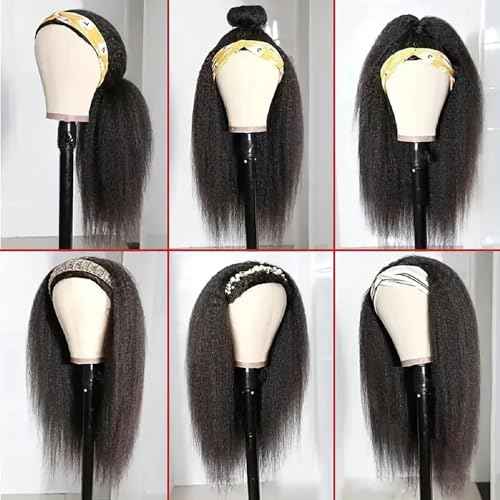 Zealady Human Hair 180 Density Yaki Straight Headband Wigs for Black Women, 14 Inch