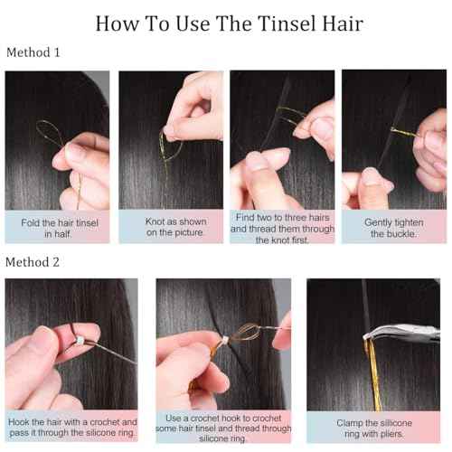Hair Tinsel 8 Packs 1600 Strands 50 Inch Tinsel Hair Extensions Red Heat Resistant Glitter Sparkling Shinny Fairy Hair Accessories for Women and Girls(Red, 50Inch)