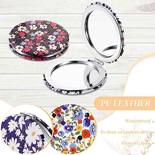 6 Pieces Daisy Pattern Pocket Mirrors for Women Floral Small Mini Compact Mirror for Purse Magnifying Travel Makeup Bags Portable Folding Sweet Gift for Friend Birthdays Party