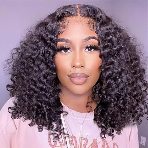5x5 Curly Bob Wig Human Hair Wear and Go Glueless Bob Wig Glueless Wigs Human Hair Pre Plucked Pre Cut Curly Bob Wigs for Black Women HD Lace Closure Wig Short Curly Bob Wig 12 Inch