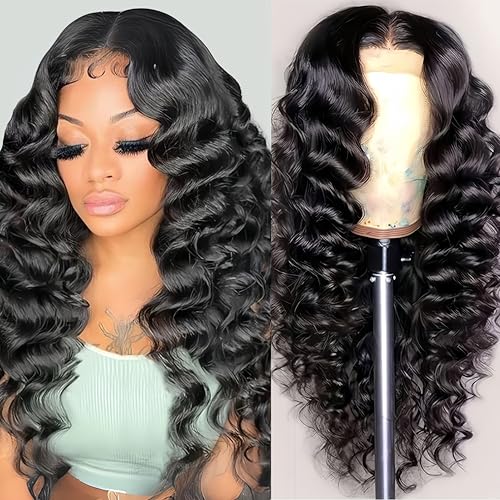 Deep Wave Lace Front Wigs Human Hair Glueless Wigs for Black Women 13x4 HD Transparent Lace Front Wigs Pre Plucked with Baby Hair 180 Density 22 Inch