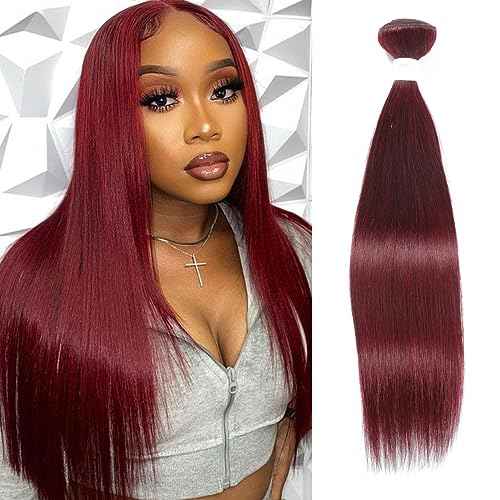 REMY HAIR Red Human Hair Bundles 99j Straight Hair Bundles 18 Inch Burgundy Bundles Unprocessed Brazilian Virgin Hair 1 Bundle Double Weft Extension Hair