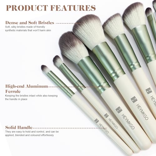 HEYMKGO Makeup Brushes, 12 Pcs Professional Makeup Brush Set Premium Synthetic Foundation Powder Blush Concealer Blending Eyeshadow Lip Eyebrow Make Up Brushes Kit with Travel Bag