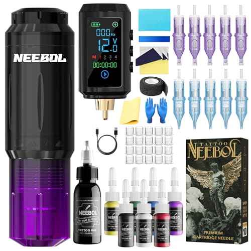 Neebol Tattoo Gun Kit for Beginners ? Wireless Tattoo Gun with 1600mAh Battery, Tattoo Pen Machine, 10 Cartridge Needles, Black & Color Ink Set, Complete Tattoo Kit