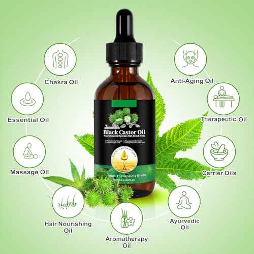 Jamaican Black Castor Oil Cold Pressed,Castor Oil in A Glass Bottle with Glass Dropper, Eyelash&Eyebrow Brushes,Hexane Free for Fuller Thicker Hair, Eyelashes,Moisturizes Skin