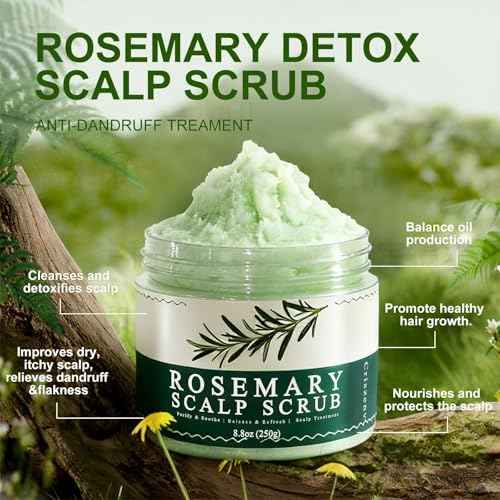 Scalp Scrub, Scalp Exfoliator with Rosemary & Mint, Hair Treatment for Itchy Scalp, Dandruff & Buildup Removal, Scalp Treatment with Scalp Massager for Detox & Nourishment / 8.8oz