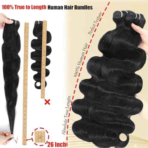 Human Hair Bundles Body Wave Bundles 100% Unprocessed Brazilian Virgin Human Hair 1 Bundle 12A Quick Weave Bundles Real Raw Human Hair Extensions Natural Black£¨24 Inch£©
