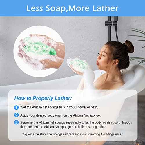 2 Pieces African Net Sponge, Authentic Real African Exfoliating Net Bath Sponge Wash Cloth Loofah Exfoliating, Body Back Scrubber for Shower, Nylon Exfoliating Washcloth Towel for All Skin