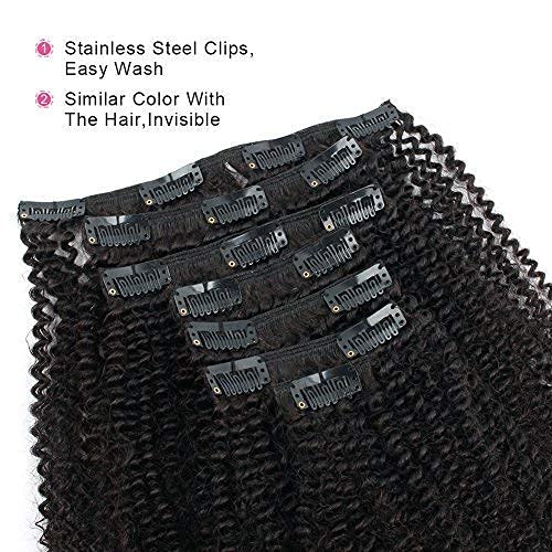 ABH AMAZINGBEAUTY HAIR Afro Coily Clip in Hair Extensions Real Human Hair 4B and 4C Double Wefts Remy Coily Clip ins for African Americans 120 Grams 7pcs 17 Clips, #1B Natural Black 12 Inch