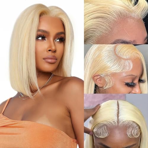 613 Bob Wig Human Hair 13X4 Lace Front Bob Wig Human Hair Straight Blonde Bob Wig Pre Plucked With Baby Hair 200% Density For Women 14 Inch