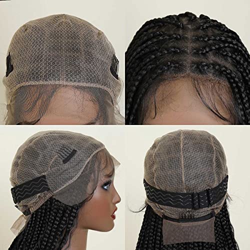 Boho Braided Wigs for Black Women, 36 inch Knotless Full Lace Boho Box Braid Wig, Bohemian Curly Ended Double Full Lace Goddess Braided Wig