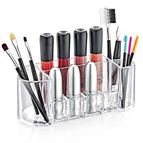 Boxup Makeup Organizer - 8 Compartments Lipstick Holder And Skin Care Desk Accessories, Cute Small Beauty Cosmetics Table Organizers For Women & Teen Girls, Pretty Lip Stick Gloss Storage Stand