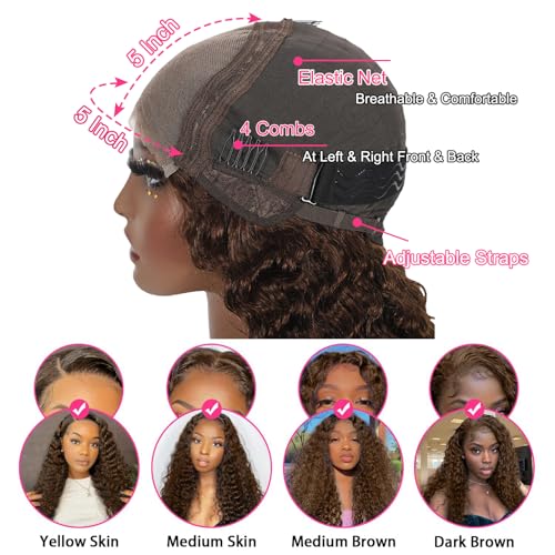 ONICE Wear And Go Glueless Wigs Human Hair Pre Plucked Pre Cut 5x5 HD Lace Closure Human Hair Wigs For Black Women Upgraded No Glue Deep Wave Lace Front Wigs Human Hair(Chocolate Brown,18Inch)