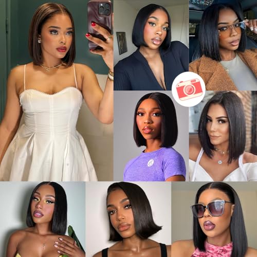 12 Inch Bob Wig Human Hair - Burgundy 13x4 HD Lace Front Wigs Human Hair for Black Women, 180% Density, Natural Hairline, Straight Short Glueless Wigs Human Hair Pre Plucked Pre Cut Bob
