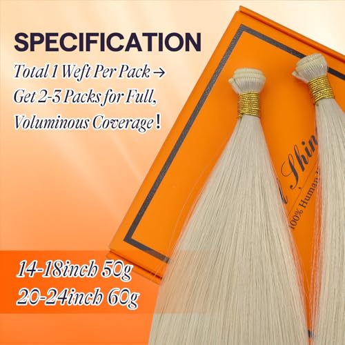 Full Shine Hand Tied Hair Extensions Human Hair Blonde Hair Weft Premium Remy Real Human Hair 60g Sew in Human Hair Extension Real Human Hair for Women 22 Inch