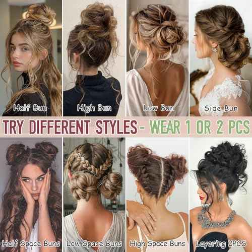 2 PCS Messy Bun Hair Piece Wavy Curly Hair Bun Scrunchies Extensions Synthetic Chignon Thick Updo Hairpieces for Women Girls(Dark Brown)