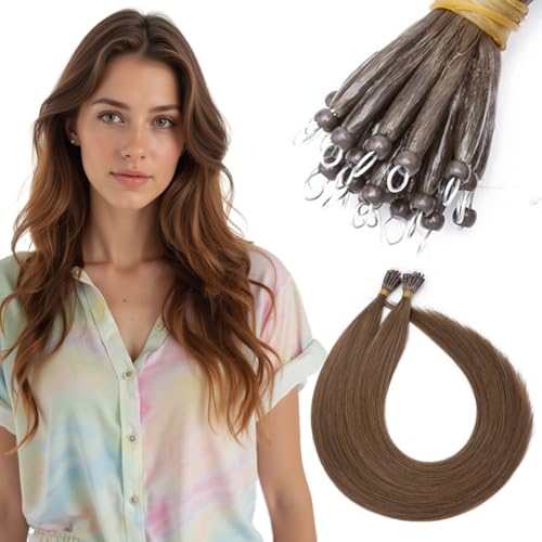 SEGO Nano Bead Hair Extensions Human Hair, 1g/s 50g/pack 20 Inch Nano Ring Hair Extensions, Highlight, Add Volume and Length, Nano Tip Hair Extensions for Women Medium Brown