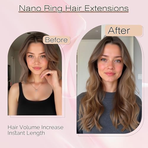 SEGO Nano Bead Hair Extensions Human Hair, 1g/s 50g/pack 20 Inch Nano Ring Hair Extensions, Highlight, Add Volume and Length, Nano Tip Hair Extensions for Women Medium Brown