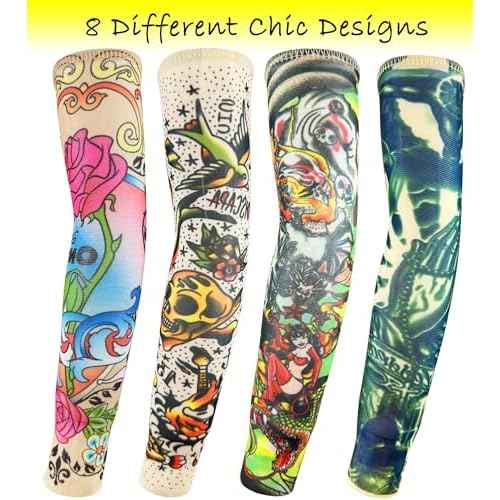 Kid Fake Tattoo Arm Sleeves Bulk, 8 PCS Boy Girl Temporary Sunscreen Tattoo Sleeve for Small Big Kids Children