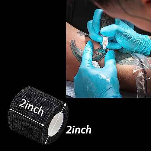 Tattoo Machine Tape, 12 Pcs Self-Adhesive Bandage 2" x 5 Yards Tattoo Grip Wrap Cover Breathable Cohesive Elastic Bandage Rolls for Tattoo Machine Tube Accessories, Sports Tape (12Pcs Mixed)