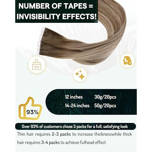 RUNATURE Tape in Hair Extensions Balayage, Human Hair Tape in Extensions for Long Hair, 20 Inch 50g 20pcs Brown to Blonde Tape Ins Human Hair Extensions, Straight Soft Texture, Easy to Apply