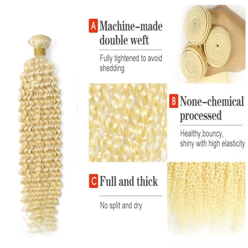 Blonde Wet and Waye Human Hair Color 613 Deep Wave Bundles 18 20 22 inch Double Weft Brazilian Hair Extensions 613 Deep Curly Bundles for Women