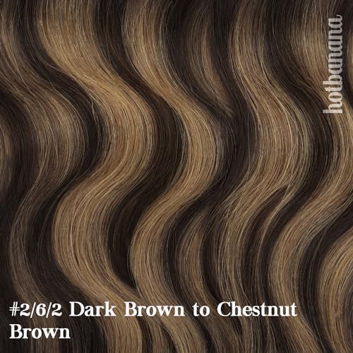 HOTBANANA Human Hair Clip in Hair Extensions, Balayage Dark Brown Mixed Chestnut Brown 120g Clip in Hair Extensions Real Human Hair Straight Remy Hair Clip Ins Dark Roots Ombre 18 Inch 7pcs