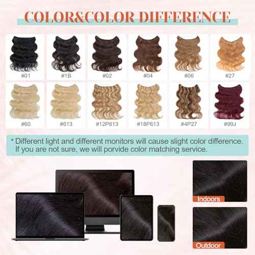 Benehair Halo Hair Extensions - Real Human Hair, Wavy & Curly Styles, 100% Human Hair, Natural Black, 55g/12inch
