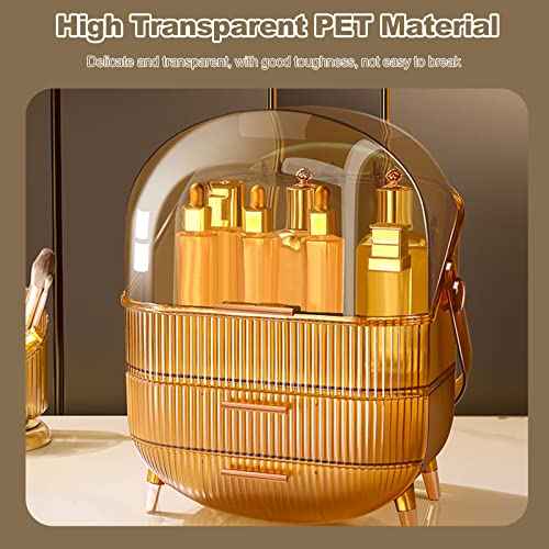 Ergocar Portable Retro Series Multi-Function Make Up Case Dustproof Cosmetic Storage Box,Cosmetics Skin Care Products Jewelry Organizer Case Finishing Box Bathroom Desktop -Amber (X-1)