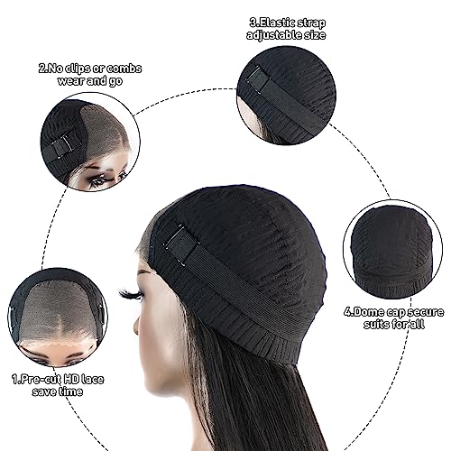 Wear and Go Glueless Bob Wig Human Hair Straight, 6x4 Pre-Cut HD Lace Glueless Wigs Pre-Plucked, Transparent Lace Front Closure Wigs for Women 180% Density 12 inch