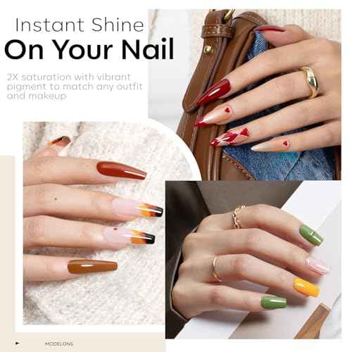modelones 40 Pcs Gel Nail Polish Set, 36 Colors Winter Orange Yellow Red Nude Brown White Black Gel Nail Polish Kit with Base Coat& Matte Glitter Glossy Top Coat DIY LED Christmas Manicure Gift