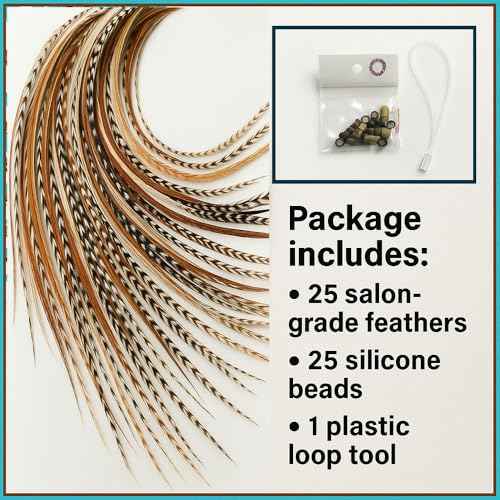 25 Feather Hair Extension Kit 7"-13" long ? 100% Real Rooster Feathers ? Long, Natural Strands by Sexy Sparkles (Natural)