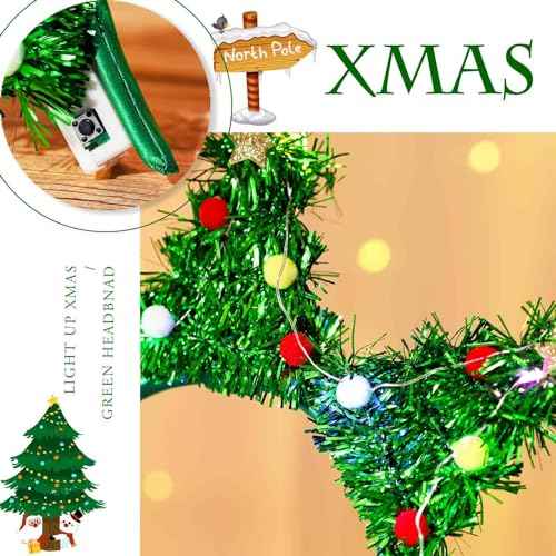 Olbye LED Christmas Headbands Light Up Xmas Hairband Glow Christmas Tree Holiday Costume Accessories for Women