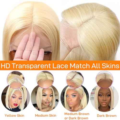 SKYDO 613 Blonde Bob Wig Human Hair 13x4 Bob HD Lace Front Wigs Human Hair 180 Density 613 Bob Wig Pre Plucked Blonde Wigs for Women 12inch