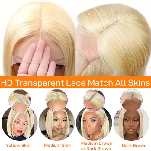 SKYDO 613 Blonde Bob Wig Human Hair 13x4 HD Bob Lace Front Wigs Human Hair Pre Plucked 180 Density Blonde Wig Human Hair Short Bob Wigs for Women 16inch