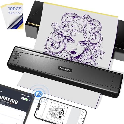 TATTMUSE 2025 New Version Tattoo Stencil Printer Machine with 10pcs Transfer Paper, Wireless Bluetooth Thermal Tattoo Transfer Printer for Tattooing for Beginner, Compatible with Smartphone & Pad