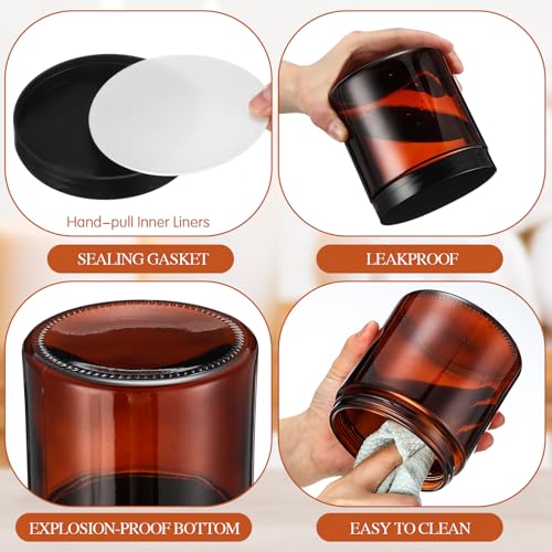 Norme 24 Pieces 16 oz Glass Jars with Lids Empty Storage Containers Leakproof Candle Jars Round Cosmetic Jars for Storing Lotions Powder Ointments Candle Making (Amber)