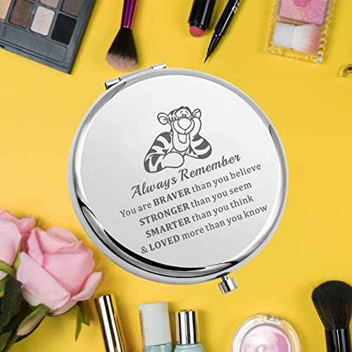 KEYCHIN Tiger Pocket Mirror Cartoon Movie Fans Gifts You are Braver Stronger Smarter Than You Think Compact Makeup Mirror for Women Girls Teenagers (Tiger Always-S)