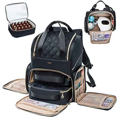 Nail Polish Organizer Backpack Holds 48 Bottles (0.5 Fl Oz) and a Nail Dryer, Nail Polish Storage Bag With 2 Removable Boxes for Nail Suppliers,Nail Kit, Gel Polish