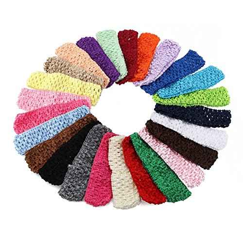 Girl Baby Headbands Elastic Crochet Hair Bands Hair Accessories Elastics Ties Shaper Head wrap Set Pack of 50 Pcs in 25 colors (Band: 1.6"¡¿5.5", 25 colors, 2 pcs per color)