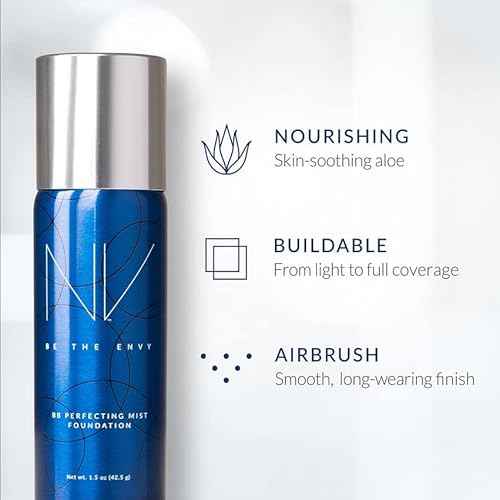 NV BB Perfecting Mist Foundation Buildable Coverage Professional Airbrush Makeup with Plant-based Stem Cell Polypeptides, Vitamins A, D, E and Aloe, 1.5 ounces, Cool Sand