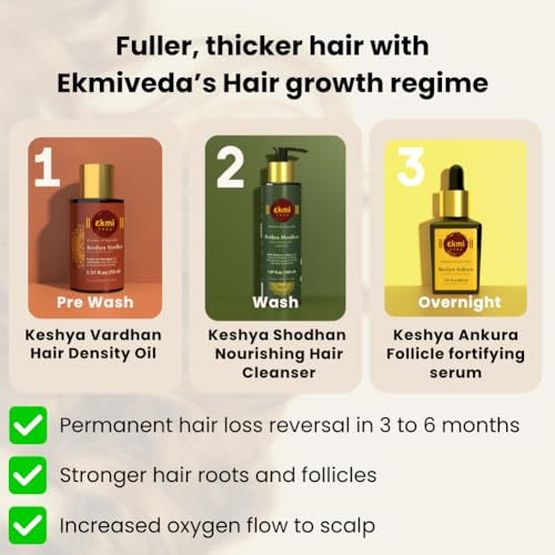 Hair Growth Set With Ayurvedic Herbs- Amla, Bhringraj, Castor, Rosemary For Hair Growth. Sulfate Free Hair Thickening Product,3 Pcs - Oil, Shampoo & Serum, 8.45 Fl Oz