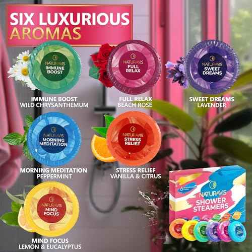Shower Steamers Aromatherapy Gift Set - Eucalyptus & Mint Scented Shower Bombs for Stress Relief and Relaxation ? 6 Shower Tablets for Women and Men - Perfect Self-Care Gift for Birthdays and Holidays