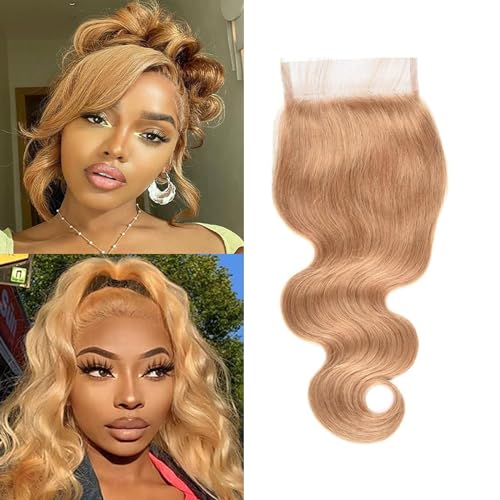 Honey Blonde Closure 5X5 Lace Closure Color #27 Closure 10a Human Hair Natural-Hair-Line Pre Plucked With BabyHair 22 Inch