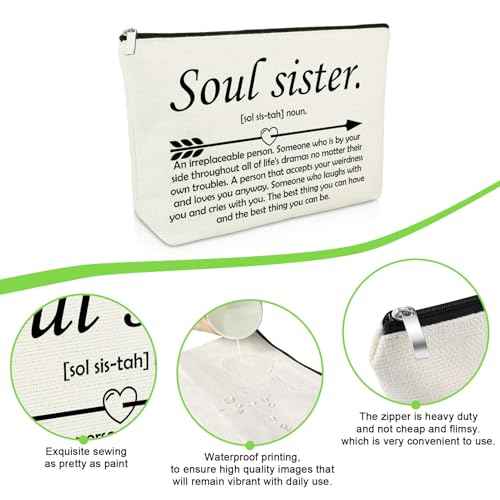 Soul Sister Gifts for Women Best Friends Cosmetic Bag Inspirational Friendship Gifts for Women Bff Bestie Makeup Bag Thank You Present for Sister Best Friend Bestie Christmas Travel Pouch
